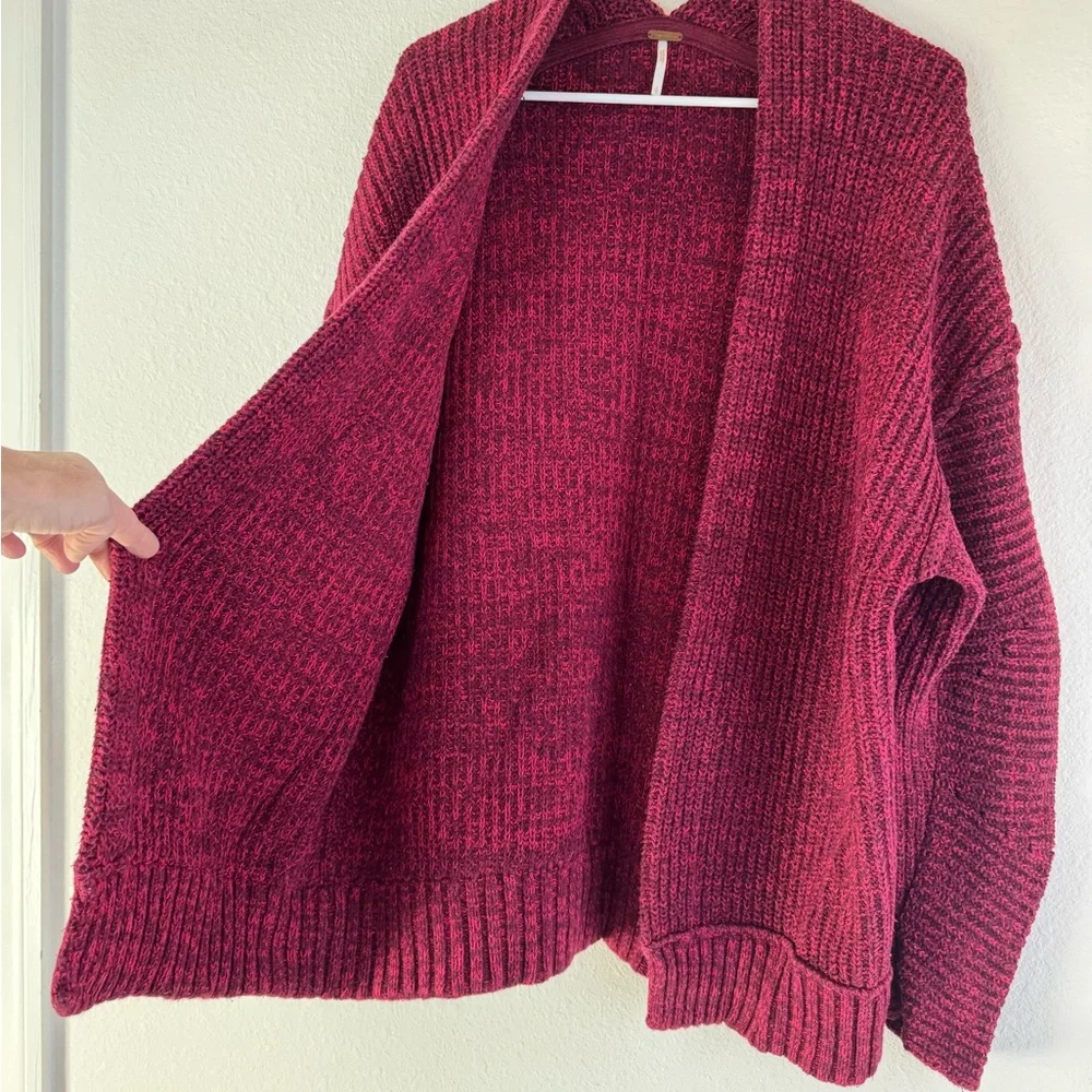 Free People Burgundy Ribbed Open Cardigan